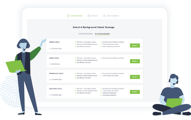 GoodHire dashboard allows you to select a background check package