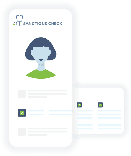 Illustration showing a medical job candidates sanctions background check results.
