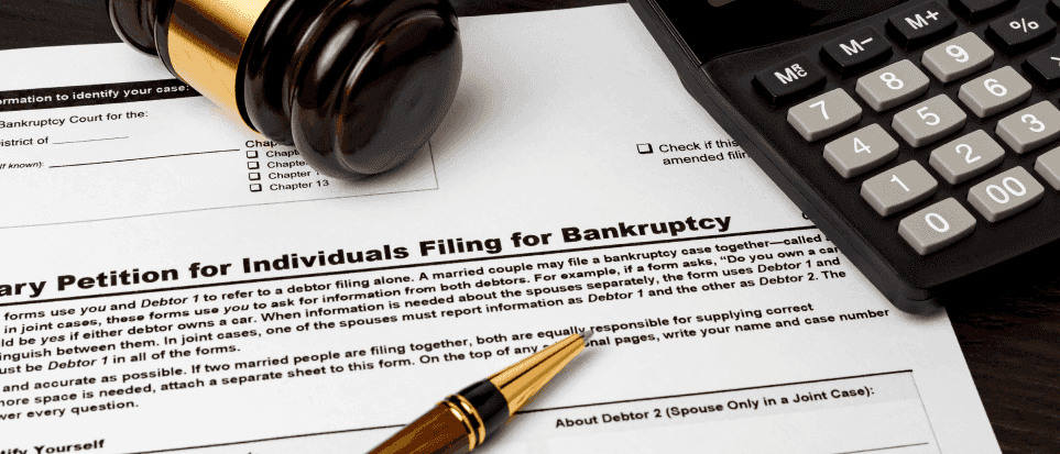 Paper depicting bankruptcy filing records from a civil court.