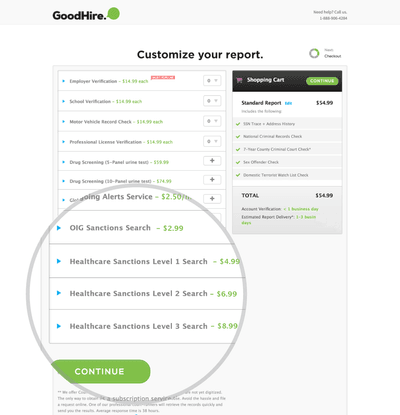GoodHire dashboard shows where to select healthcare sanctions checks