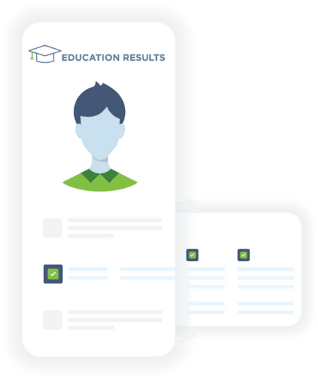 Illustration showing GoodHire education verification background check results for employment candidates.