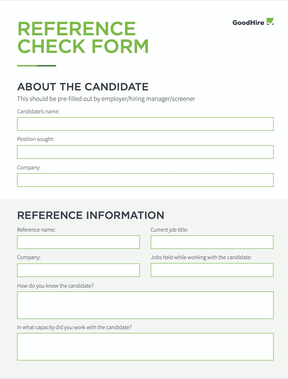 Sample reference check form from GoodHire.