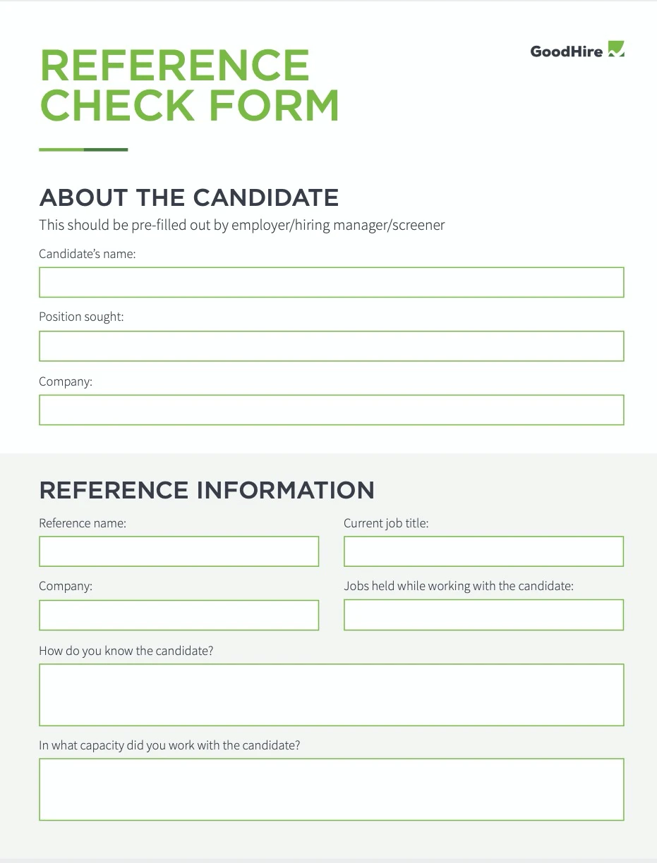 Solved Pre-Employment Reference Check Form These are the