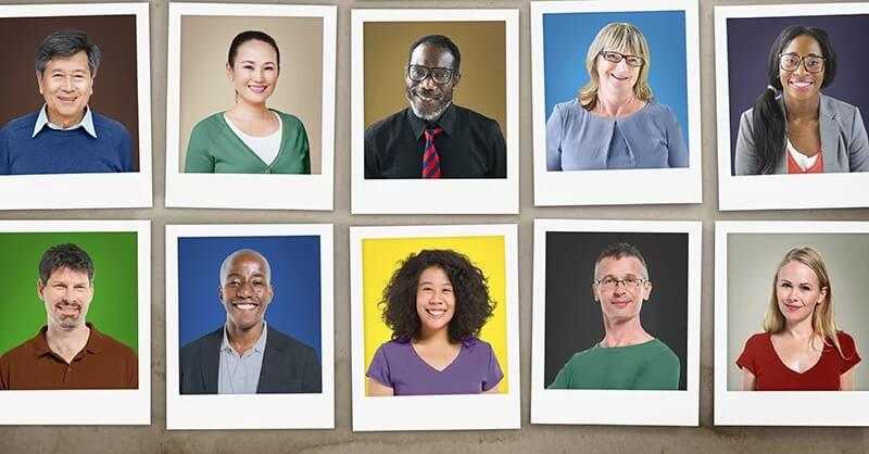 Headshots of many diverse, happy employees