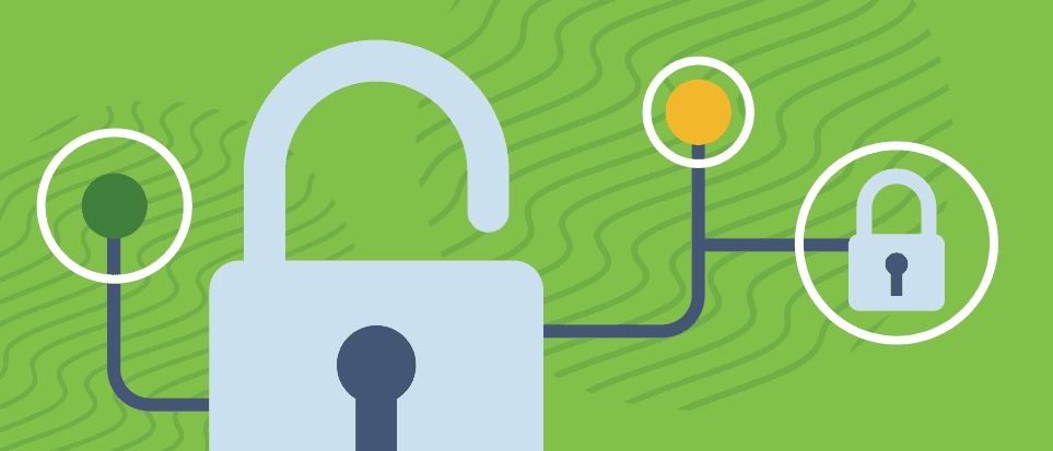 Illustration of a padlock securing personal data for a credit freeze.