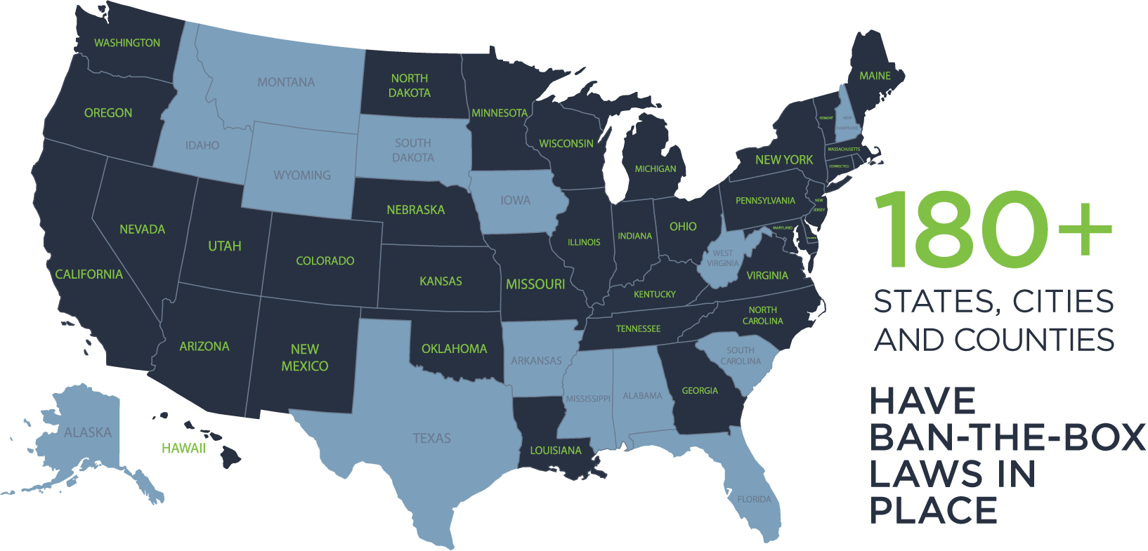 Map showing ban the box states in the US