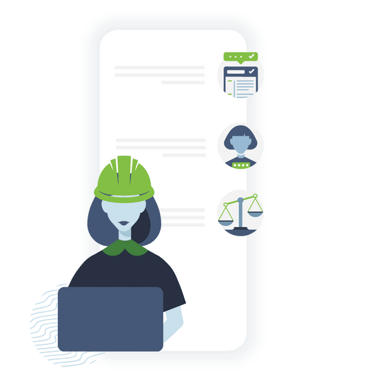 Illustration showing built-in compliance tools for construction industry checks