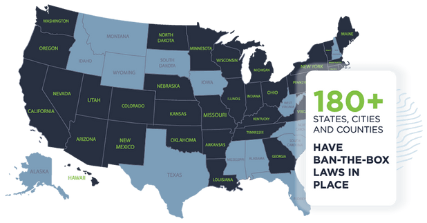 map of United States shows 35 states have ban the box laws